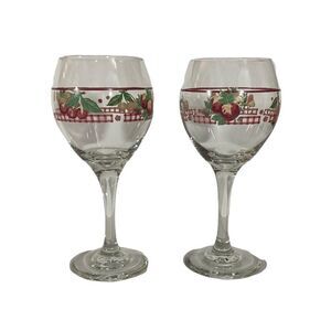 Vintage Pfaltzgraff 14 oz Wine Glasses Retired Delicious Pattern Fruit Set of 2